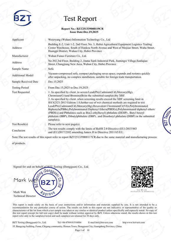 CE / RoHS Test Report - Sofa Filing preview